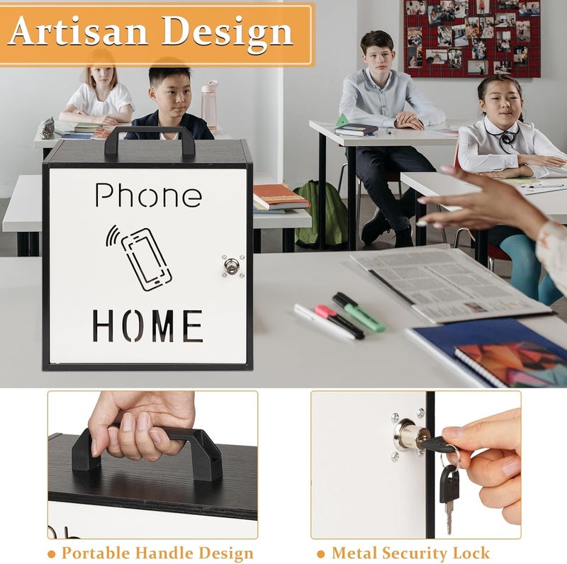 Lzttyee Cell Phone Holder Classroom 33 Slots Wooden Cell Phone Storage Cabinet Pocket Chart with Handle and Security Lock for Classroom Office (33 Grid Cabinet Black) - Image 3